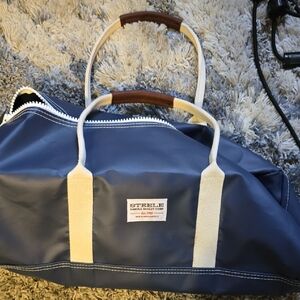 Blue and White Canvas Duffel Bag